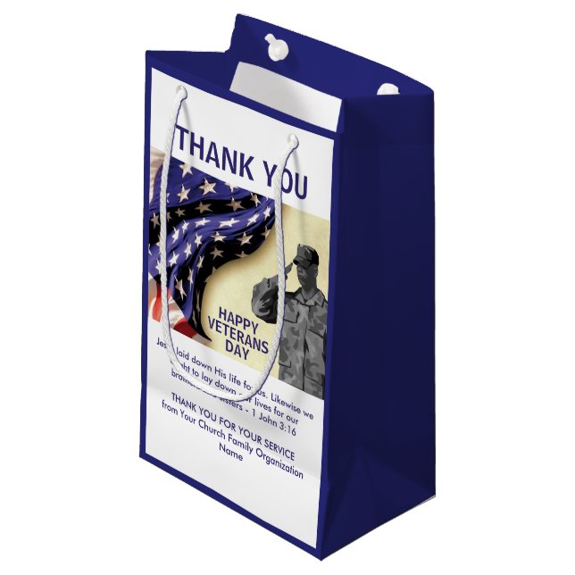 Patriotic Dankeschön VETERANS DAY Kleine Geschenktüte (Vorderseite Schrägansicht)