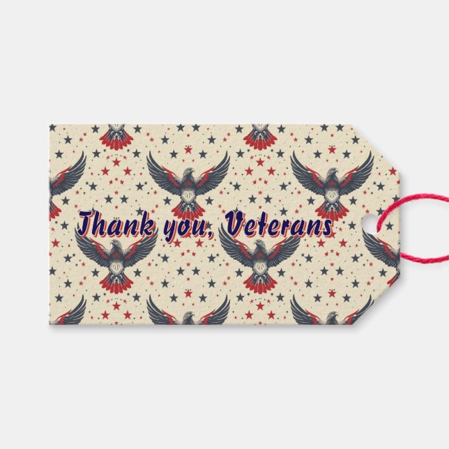 Patriotic Dankeschön Veterans Eagle Geschenk Tag Geschenkanhänger (Vorderseite (Horizontal))