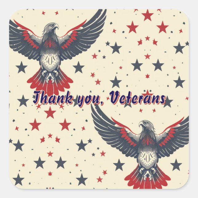 Patriotic Dankeschön Veterans Geschenkaufkleber Quadratischer Aufkleber (Vorderseite)