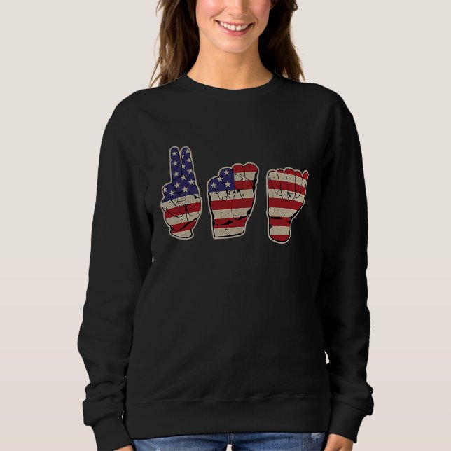 Patriotic Deaf Pride ASL hand sign language USA Ge Sweatshirt (Vorderseite)