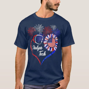 Patriotic Dialysis Tech American Flag Sunflower L T-Shirt