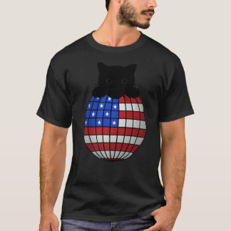 Patriotic Disco Ball American Flag Black Cat Disco T-Shirt