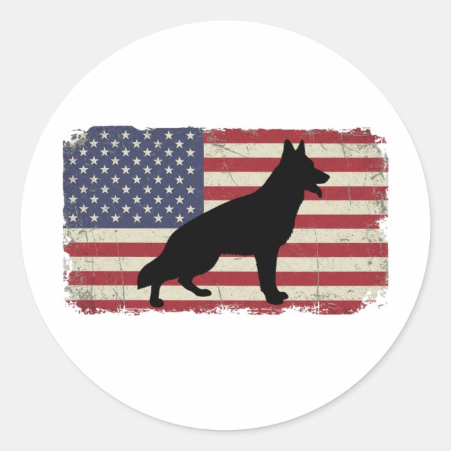 Patriotic DOG American Flag Vintag Runder Aufkleber (Vorderseite)