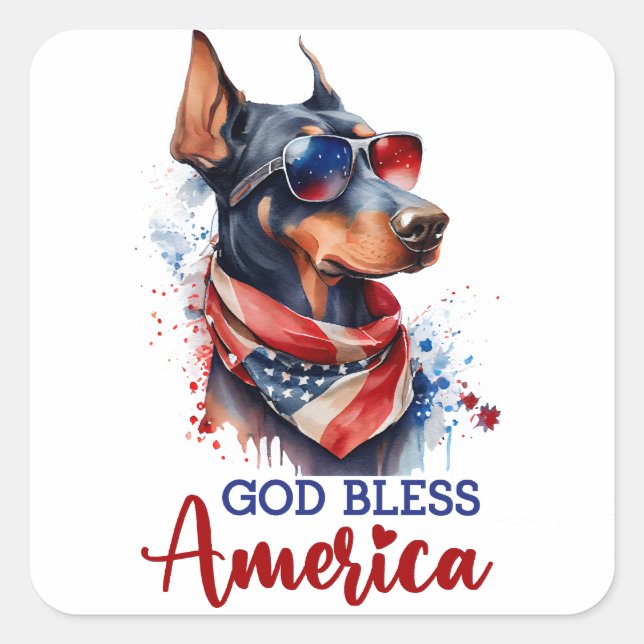 Patriotic Dog - Doberman Quadratischer Aufkleber (Vorderseite)