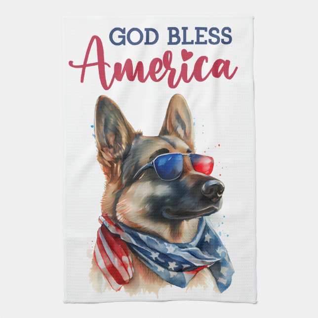 Patriotic Dog-German Shepherd Geschirrtuch (Vertikal)