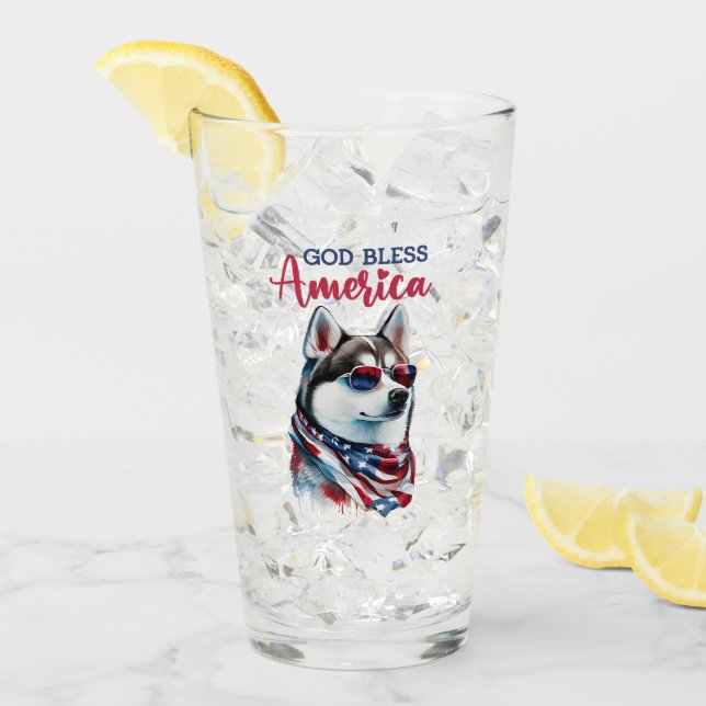 Patriotic Dog-Husky Glas (Vorderseite Ice)