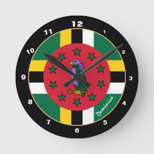 Patriotic Dominica Flag & Dominica Zuhause / Desig Runde Wanduhr