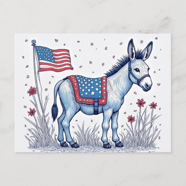 Patriotic Donkey Illustration Vote Postkarte (Vorderseite)