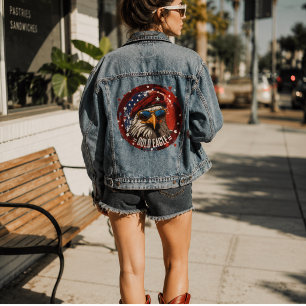 Patriotic Eagle Beret Denim Jacket Jeansjacke