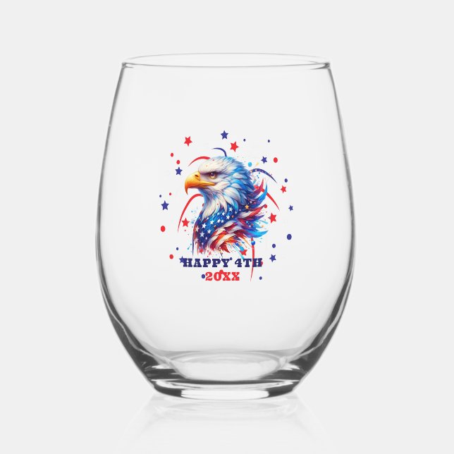 Patriotic Eagle Fireworks Weinglas Ohne Stiel (Vorderseite)