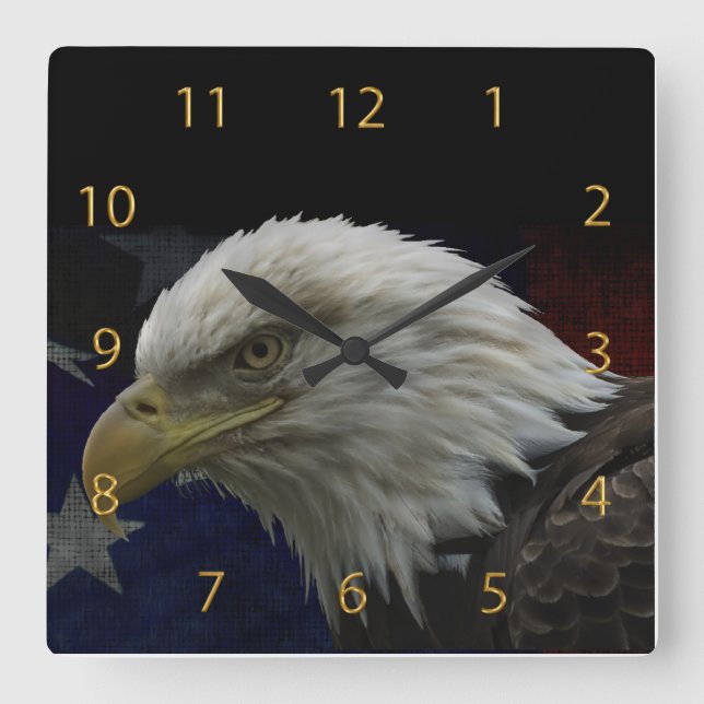 Patriotic Eagle & Flag Quadratische Wanduhr (Vorderseite)