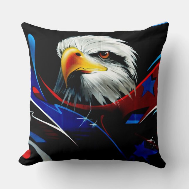 Patriotic Eagle Graffiti Throw Pillow Kissen (Vorderseite)