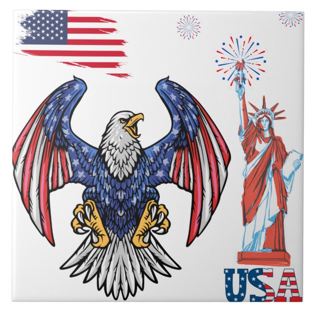 Patriotic Eagle mit US-Flaggendesign Fliese (Vorderseite)