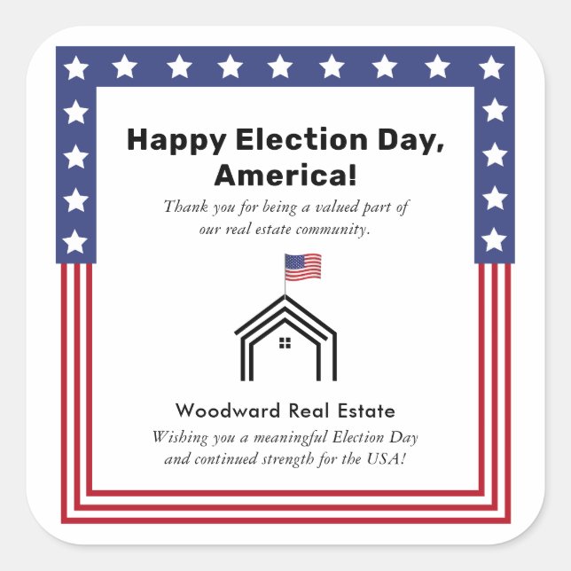 Patriotic Election Day Realtor Danke Community Quadratischer Aufkleber (Vorderseite)