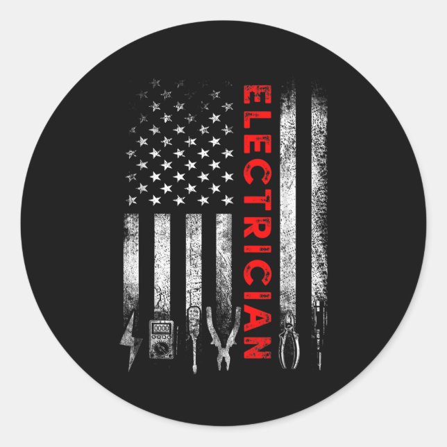 Patriotic Electrician American Flag Fathers Day  Runder Aufkleber (Vorderseite)