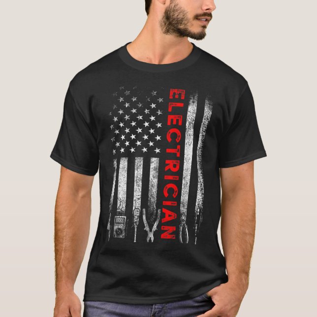 Patriotic Electrician American Flag Fathers Day  T-Shirt (Vorderseite)