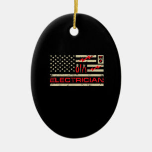 Patriotic Electrician American Flag Weihnachtsfeie Keramik Ornament