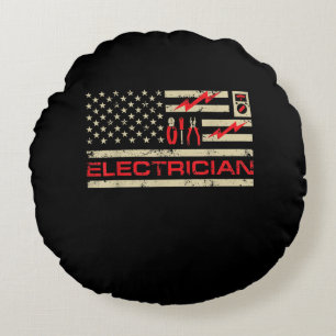 Patriotic Electrician American Flag Weihnachtsfeie Rundes Kissen