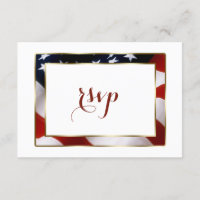 Patriotic, Elegante USA Flag Gold Wedding RSVP