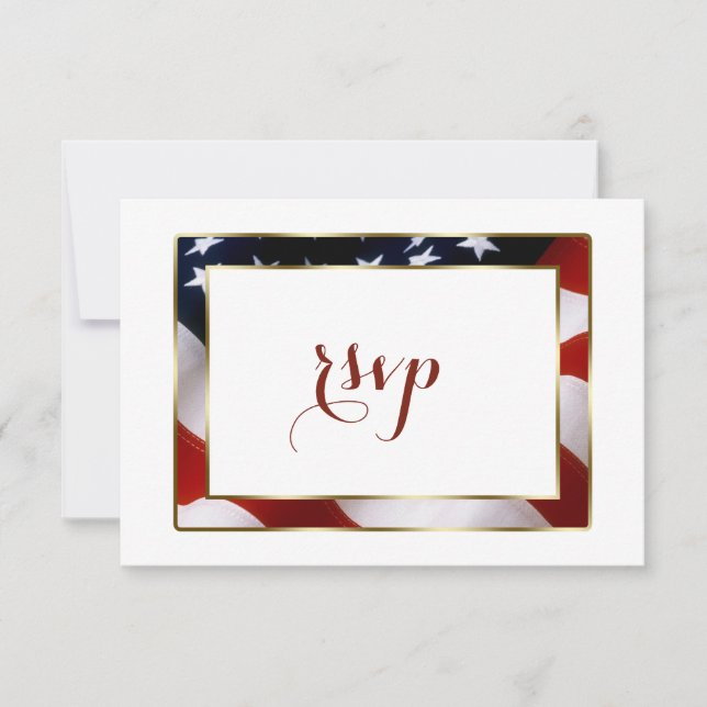 Patriotic, Elegante USA Flag Gold Wedding RSVP Karte (Vorderseite)