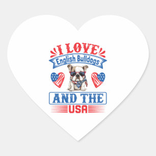 Patriotic English Bulldog Dog Herz-Aufkleber