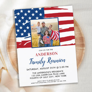 Patriotic Family Wiedersehen American Flag Foto Einladungspostkarte