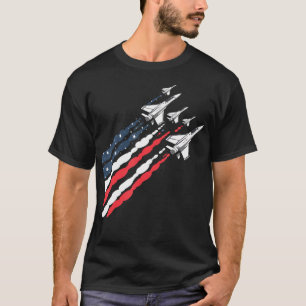 Patriotic Fighter Jet Flugzeug American Flag Vinta T-Shirt