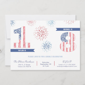 Patriotic Firecracker Kids Joint Birthday Party Einladung