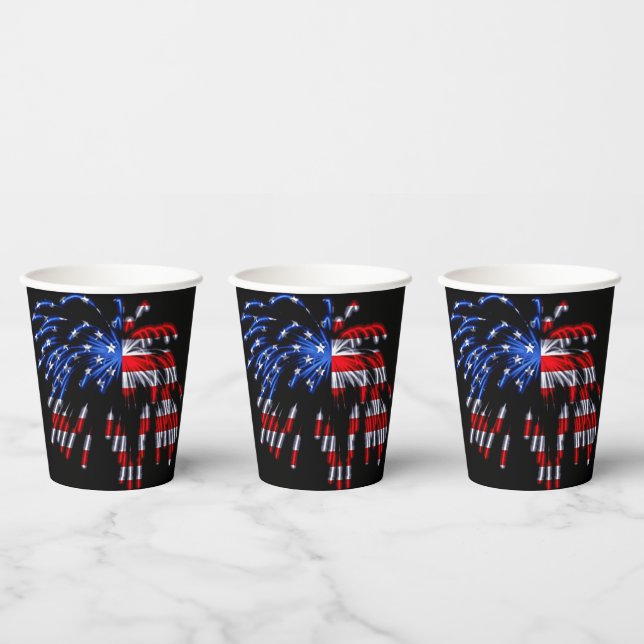 Patriotic Fireworks American Flag Black Pappbecher (Multi)