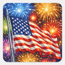 Patriotic Flag Fireworks  Quadratischer Aufkleber