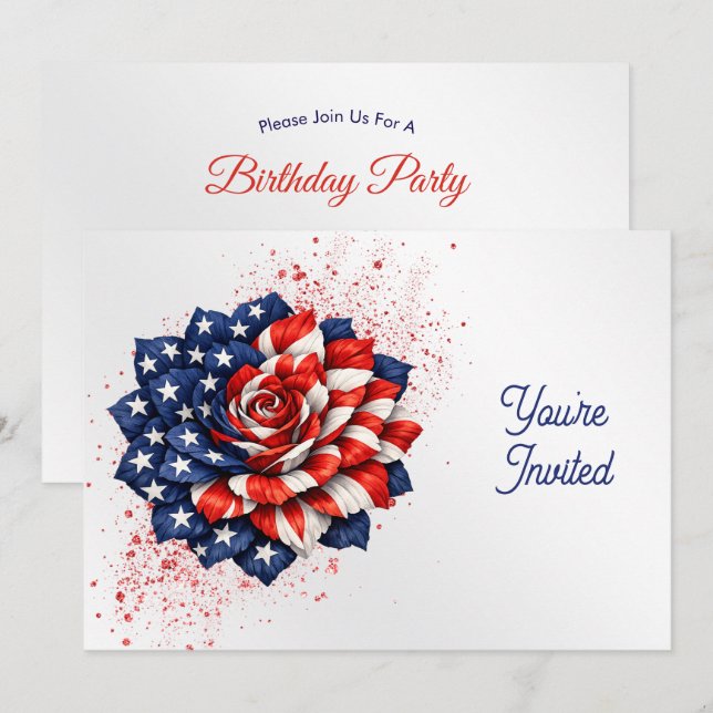 Patriotic Flag Floral Illustration Birthday Einladung (Vorne/Hinten)