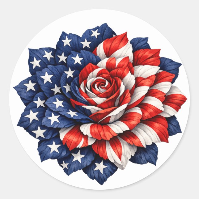 Patriotic Flag Floral Illustration Runder Aufkleber (Vorderseite)