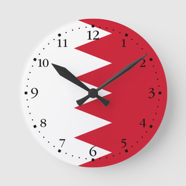 Patriotic Flag of Bahrain Round Clock Runde Wanduhr (Vorderseite)