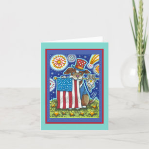 PATRIOTIC FLAG PET DOG KATZE MAUS, FUNNY NIEDLICH  FEIERTAGSKARTE