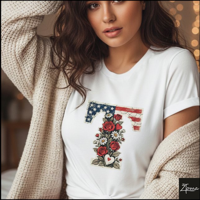 Patriotic Floral Letter T Wreath Design T-Shirt (Sample design. Several style are available to choose from, with the option to add a name & color.)