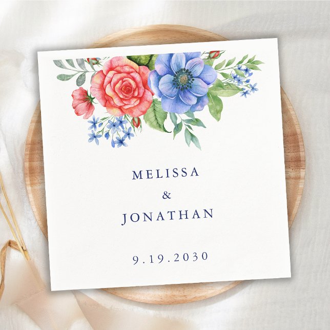 Patriotic Floral Red White Blue 4. Juli Hochzeit Serviette (Von Creator hochgeladen)