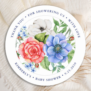 Patriotic Floral Red White Blue Baby Dusche Runder Aufkleber