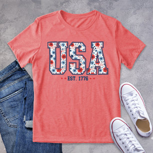 Patriotic Floral USA 1776 Tri-Blend Shirt