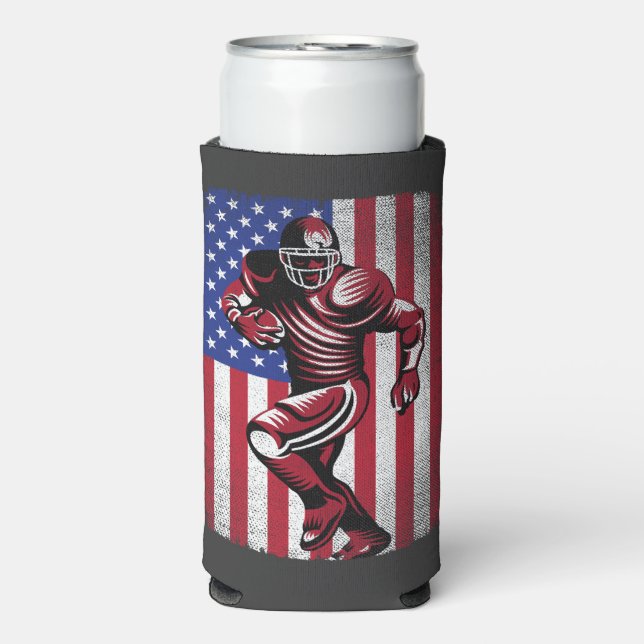 Patriotic Football Lover 4. Juli American Flag Selters Dosenkühler (Seltzer Vorderseite)