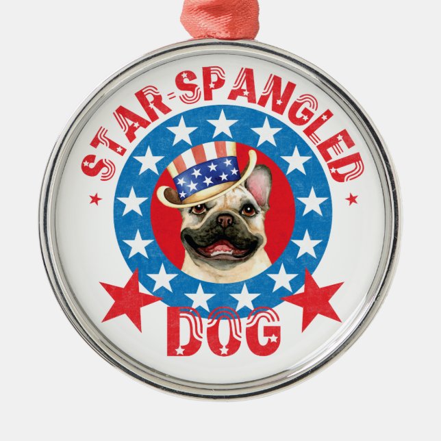 Patriotic Frenchie Metal Ornament (Vorne)