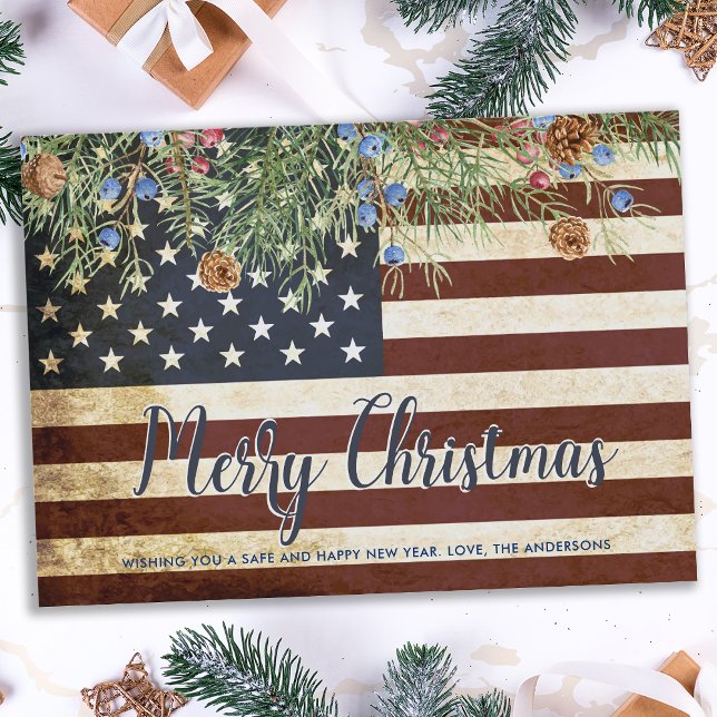 Patriotic Frohe Weihnachten Vintage amerikanische  Mitteilungskarte (Von Creator hochgeladen)