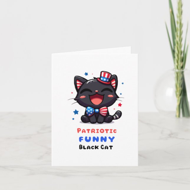 Patriotic Funny Black Cat Card Karte (Vorderseite)