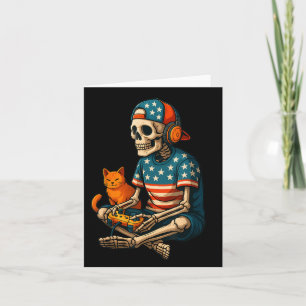 Patriotic Gamer Skeleton Gaming Video Games Cat Bo Karte