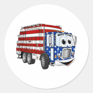Patriotic Garbage Truck Cartoon Runder Aufkleber