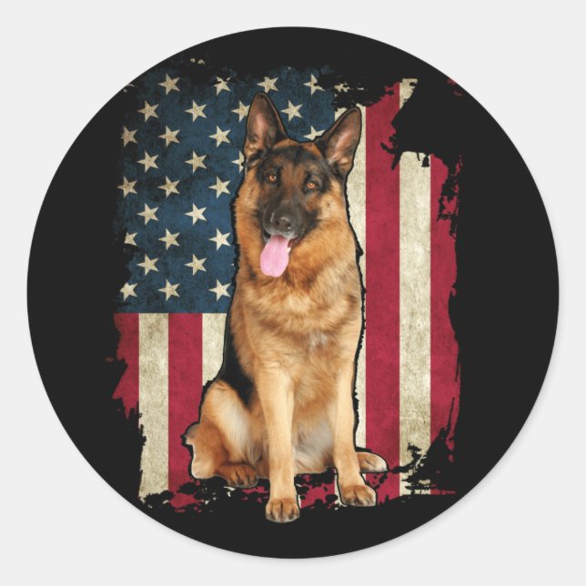 Patriotic German Shepherd American Flag Dog Runder Aufkleber (Vorderseite)