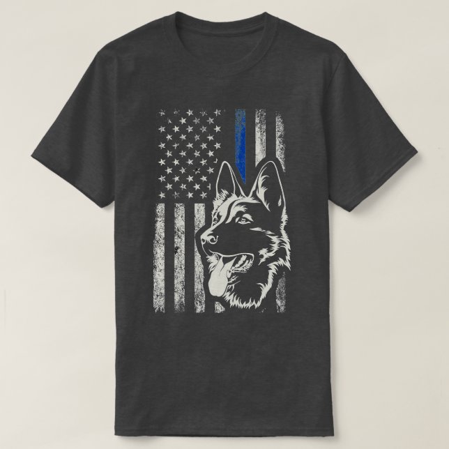 Patriotic German Shepherd K9 Unit Thin Blue Line P T-Shirt (Design vorne)