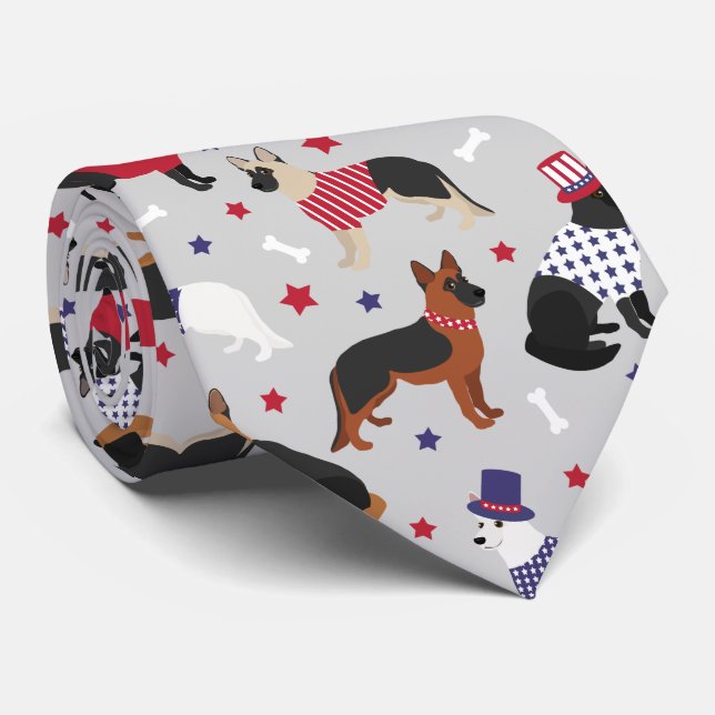 Patriotic German Shepherd Pattern Neck Tie Krawatte (Gerollt)