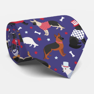 Patriotic German Shepherd Pattern Neck Tie Krawatte