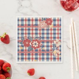 Patriotic Gingham mit floralen Akzenten | Rot-Weiß Serviette