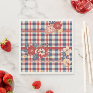 Patriotic Gingham mit floralen Akzenten Rot-Weiß Serviette
